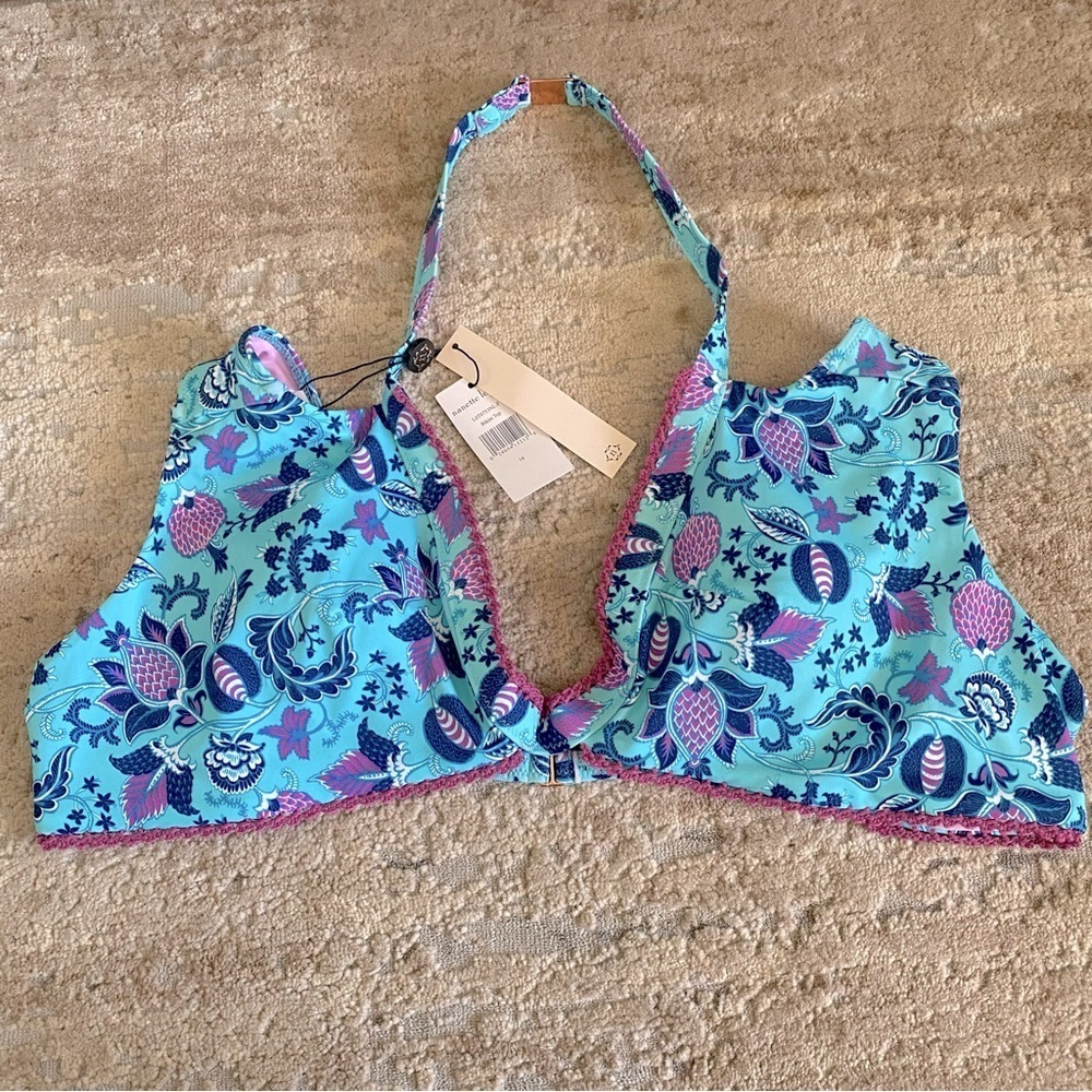 Nanette Lepore NWT Wireless Halter Neck Bikini Top Paisley Blue Purple: 14